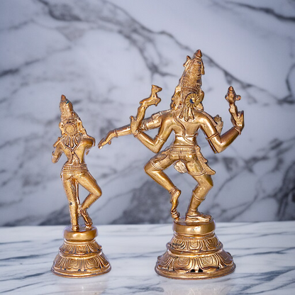 Shiva and Parvati dancing Panchaloha idol - 12 Inches Nikuressence
