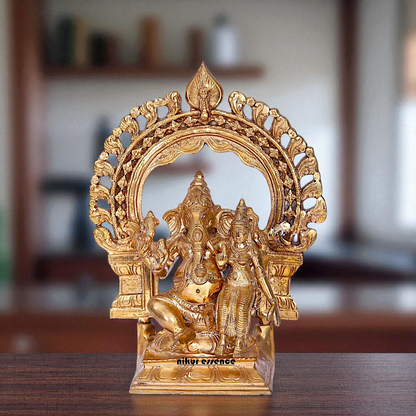 Ganesha and Lakshmi seated Panchaloha idol - 10 Inches Nikuressence