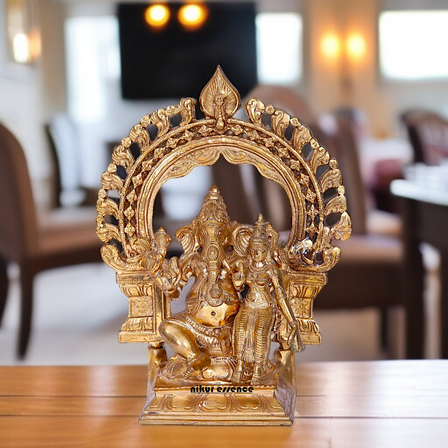 Ganesha and Lakshmi seated Panchaloha idol - 10 Inches Nikuressence