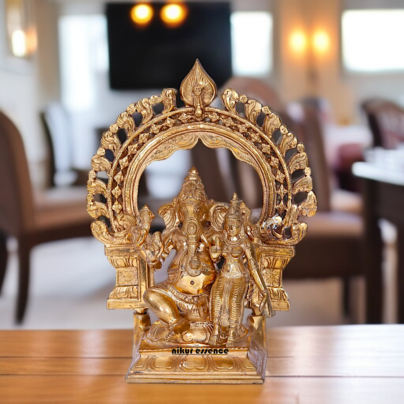 Ganesha and Lakshmi seated Panchaloha idol - 10 Inches Nikuressence