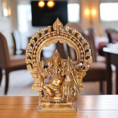 Ganesha and Lakshmi seated Panchaloha idol - 10 Inches Nikuressence