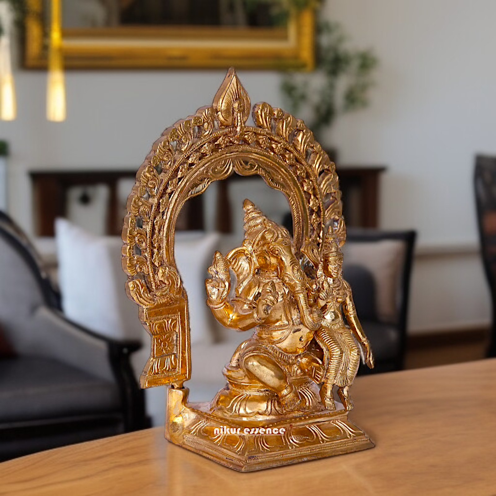 Ganesha and Lakshmi seated Panchaloha idol - 10 Inches Nikuressence