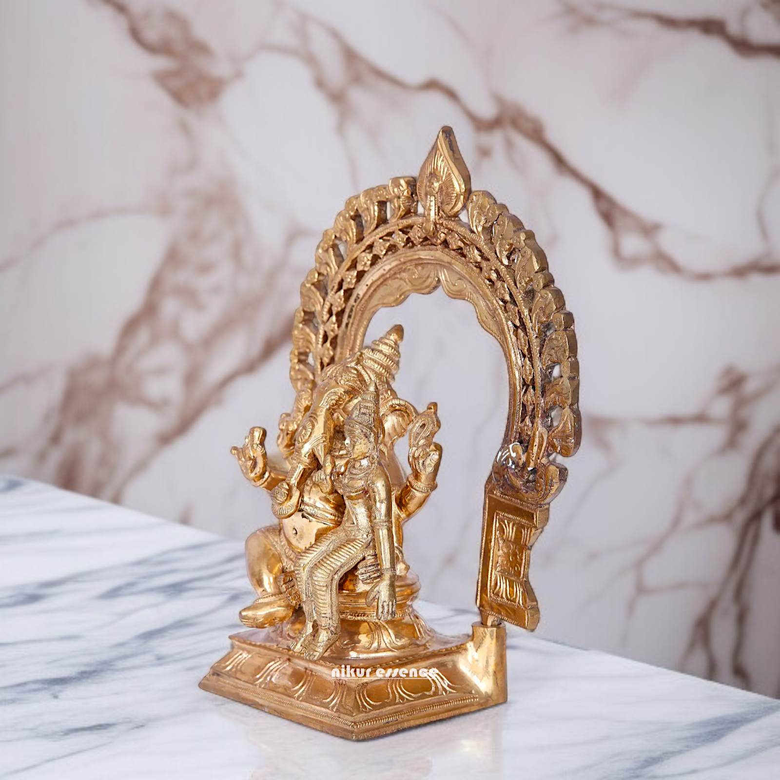 Ganesha and Lakshmi seated Panchaloha idol - 10 Inches Nikuressence