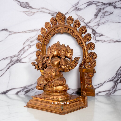 Panchaloha Panchmukhi Ganesha seated on throne idol - 17 Inches Nikuressence