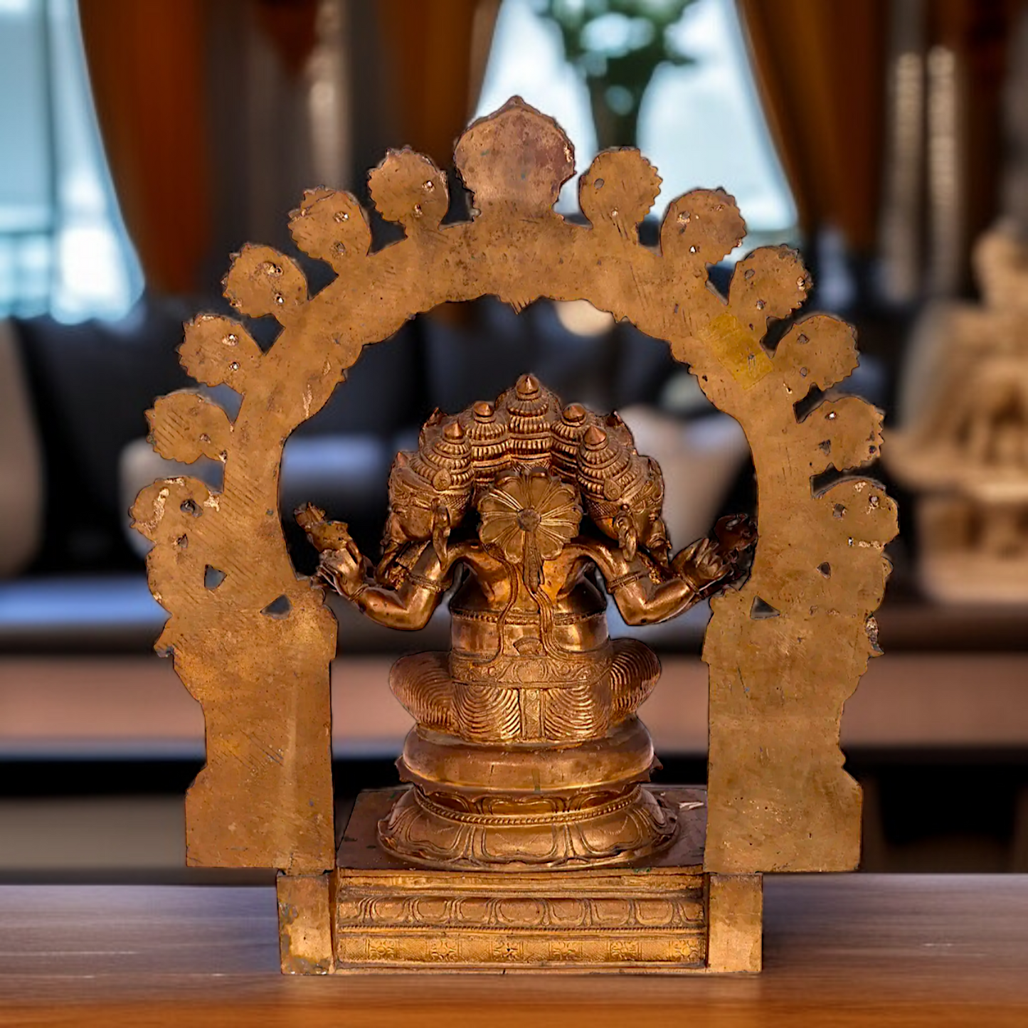 Panchaloha Panchmukhi Ganesha seated on throne idol - 17 Inches Nikuressence