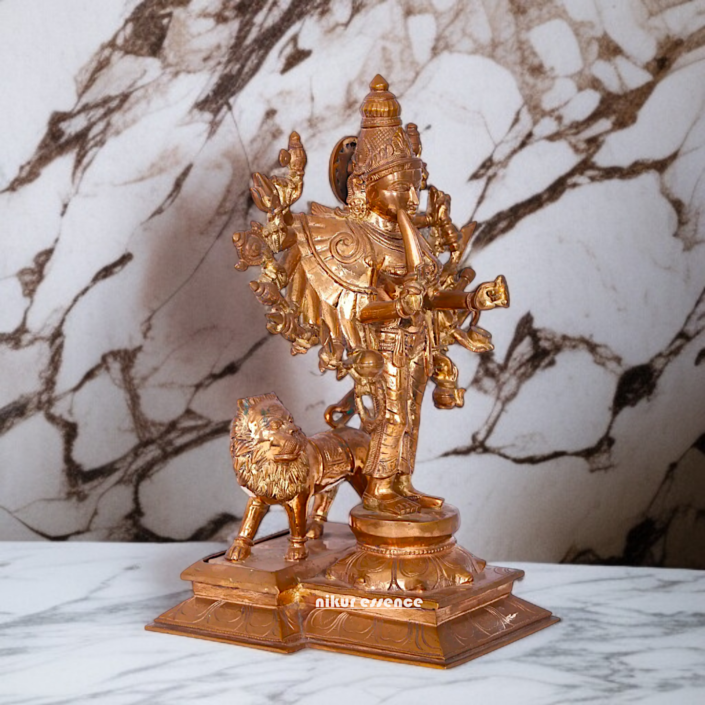 large Durga Devi standing with lion Panchaloha idol - 16 Inches Nikuressence