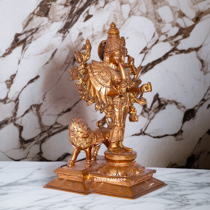 large Durga Devi standing with lion Panchaloha idol - 16 Inches Nikuressence
