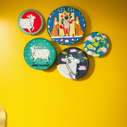 pichwai Shrinath ji wall decor plate hanging set - 14 Inches Nikuressence