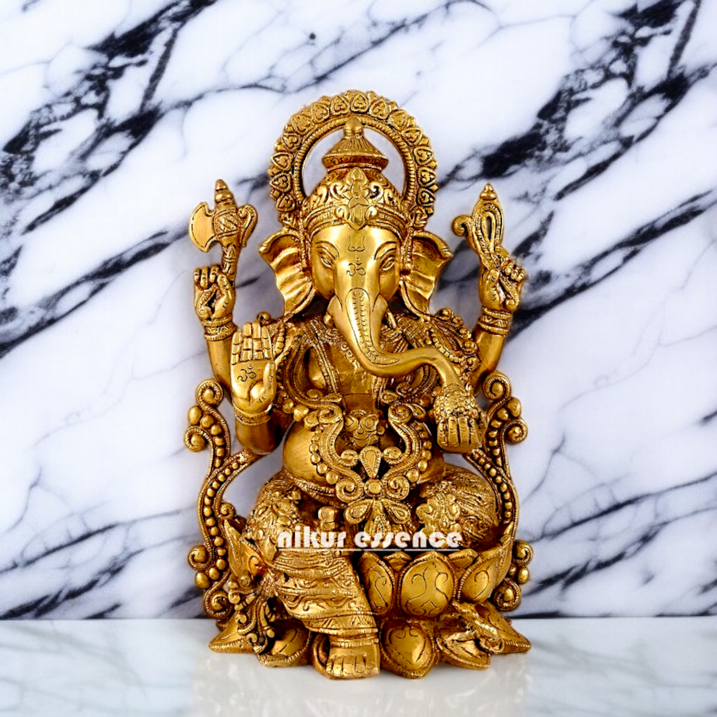 Solid Brass Ganesha Seated Brass statue - 12 inches Nikuressence