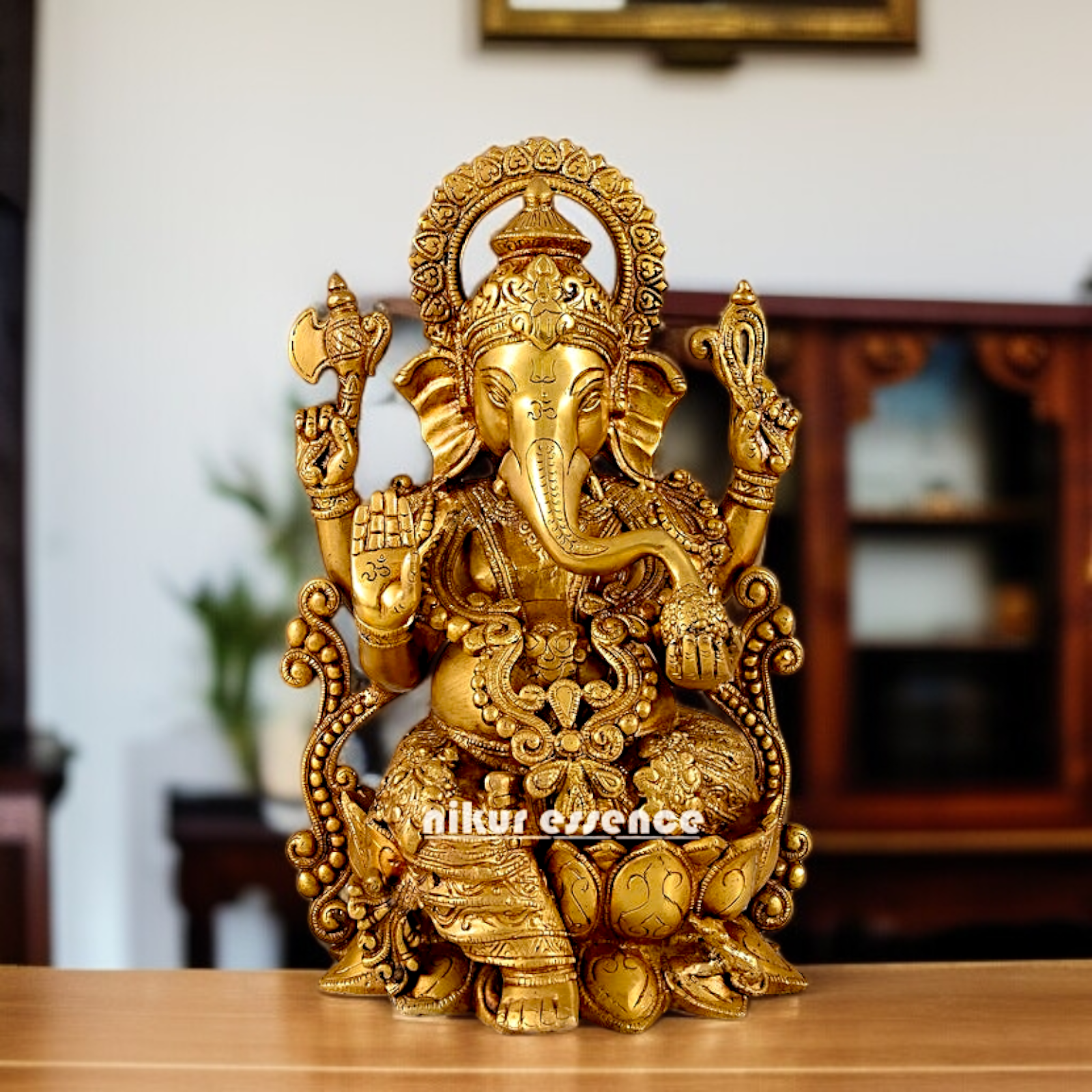 Solid Brass Ganesha Seated Brass statue - 12 inches Nikuressence