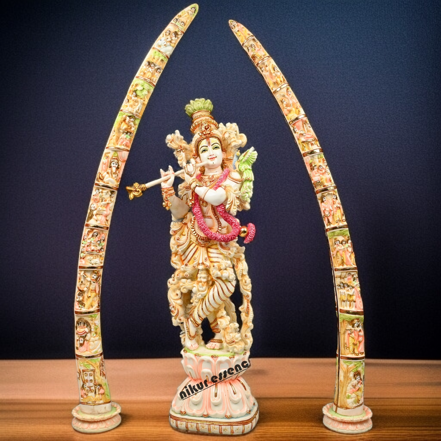 Cultured Marble Krishna Murti with Arch | 30 inch height Nikuressence