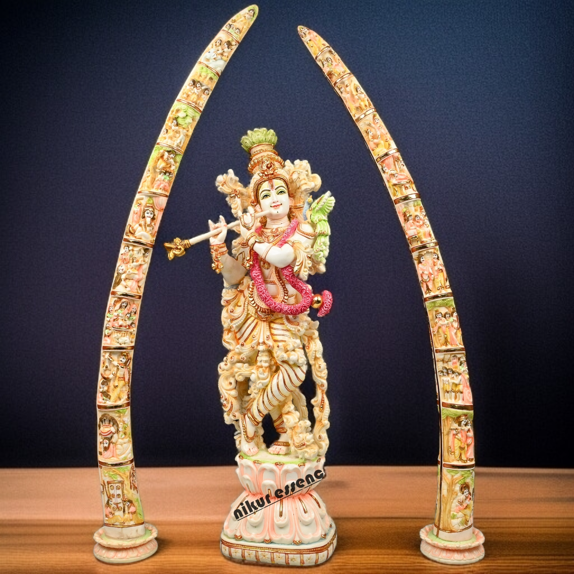 Cultured Marble Krishna Murti with Arch | 30 inch height Nikuressence