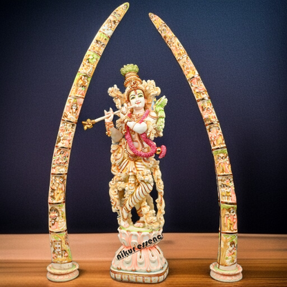 Cultured Marble Krishna Murti with Arch | 30 inch height Nikuressence
