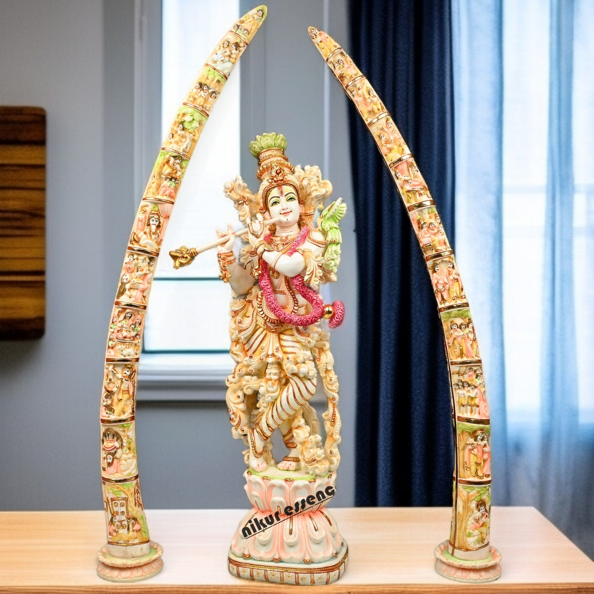 Cultured Marble Krishna Murti with Arch | 30 inch height Nikuressence