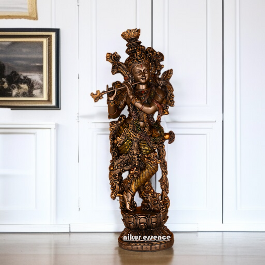 Beautiful Krishna God Playing Flute standing Resin idol - 14 Inches Nikuressence