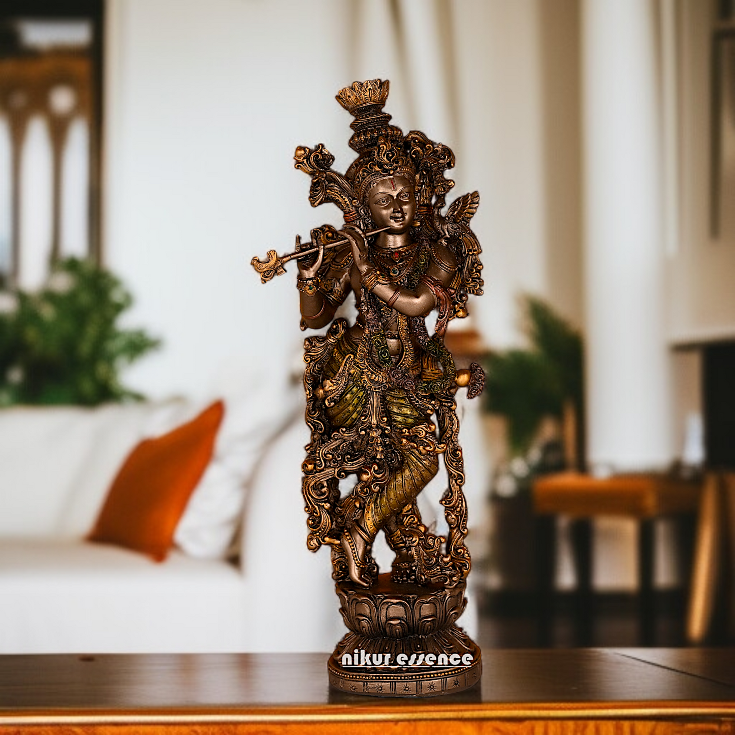 Beautiful Krishna God Playing Flute standing Resin idol - 14 Inches Nikuressence