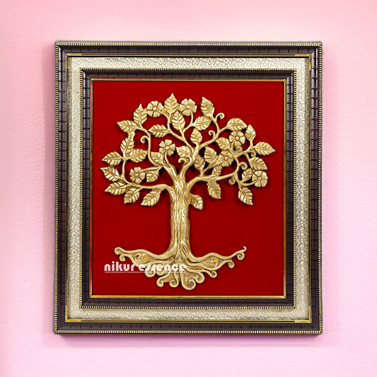 Brass Tree decor on Wood frame wall art Hanging panel - 19 Inches Nikuressence