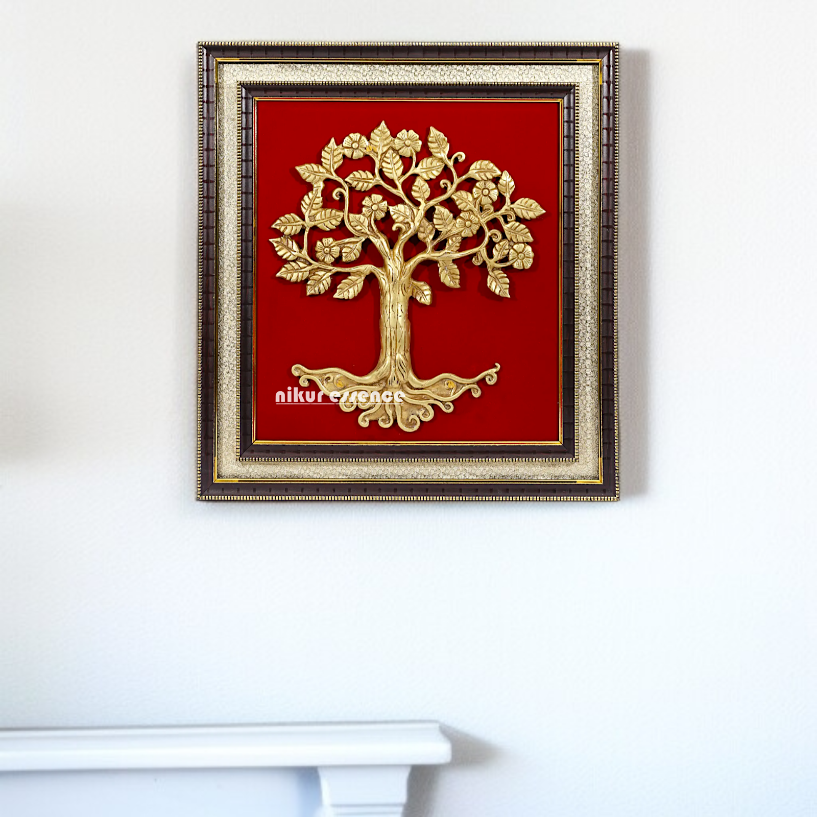 Brass Tree decor on Wood frame wall art Hanging panel - 19 Inches Nikuressence