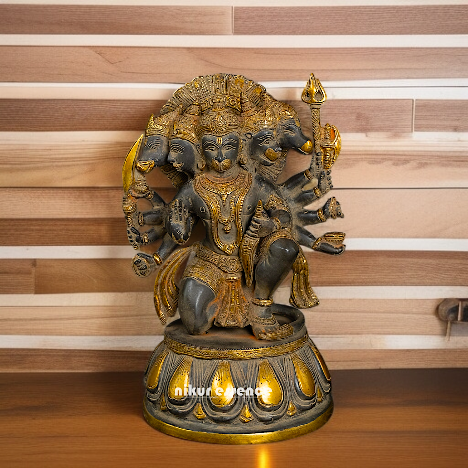 Lord Panchmukhi Hanuman ji Seated Brass statue - 14 Inches Nikuressence