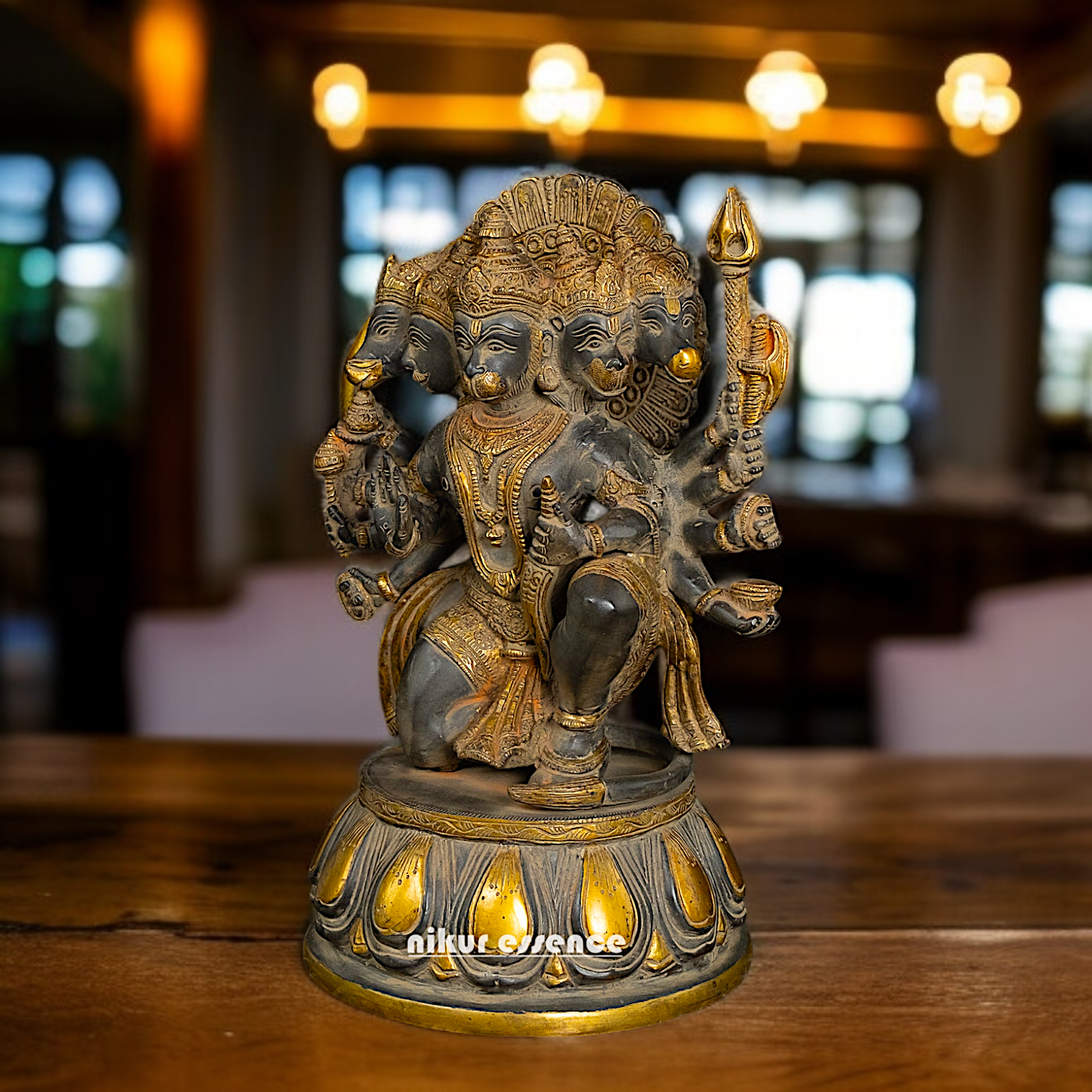 Lord Panchmukhi Hanuman ji Seated Brass statue - 14 Inches Nikuressence