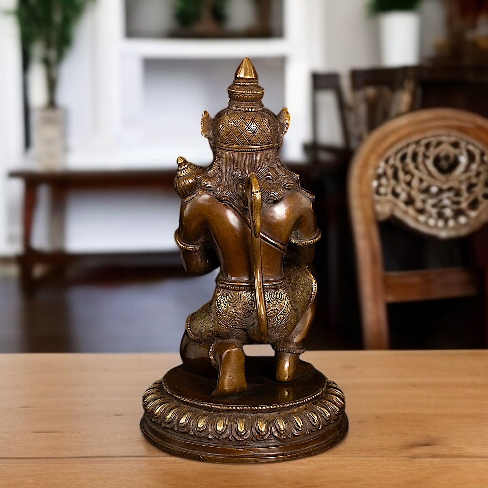 Brass Hanuman ji namaste with Gada Sitting statue - 14 Inches Nikuressence