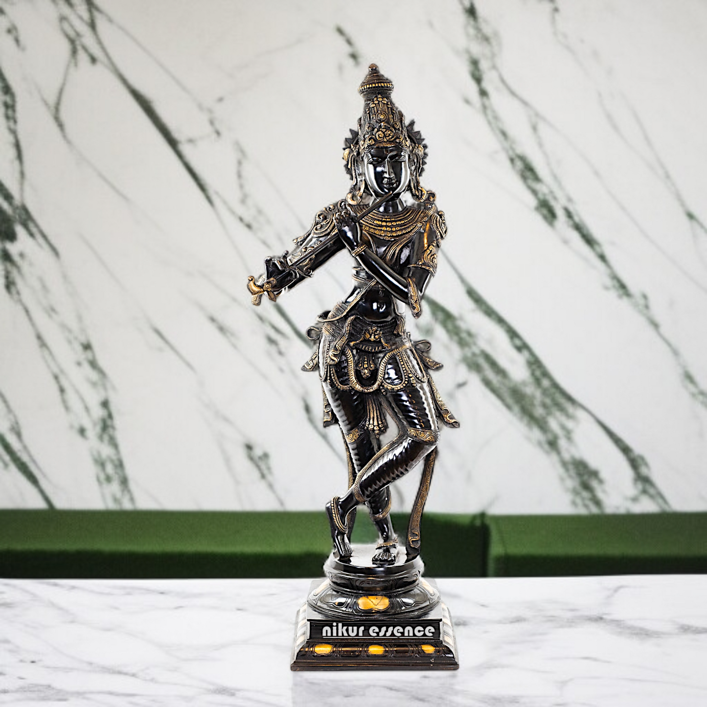 Large Krishna Standing with Playing Flute brass statue - 34 Inches Nikuressence