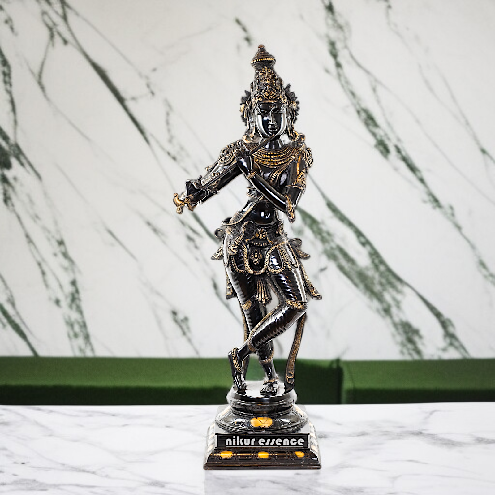 Large Krishna Standing with Playing Flute brass statue - 34 Inches Nikuressence