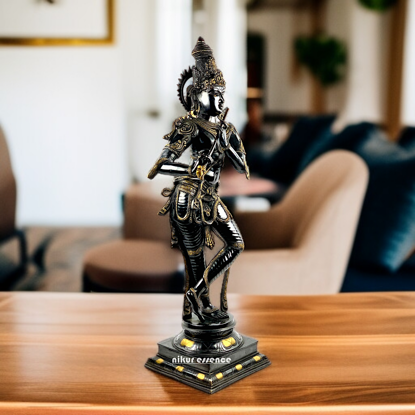 Large Krishna Standing with Playing Flute brass statue - 34 Inches Nikuressence