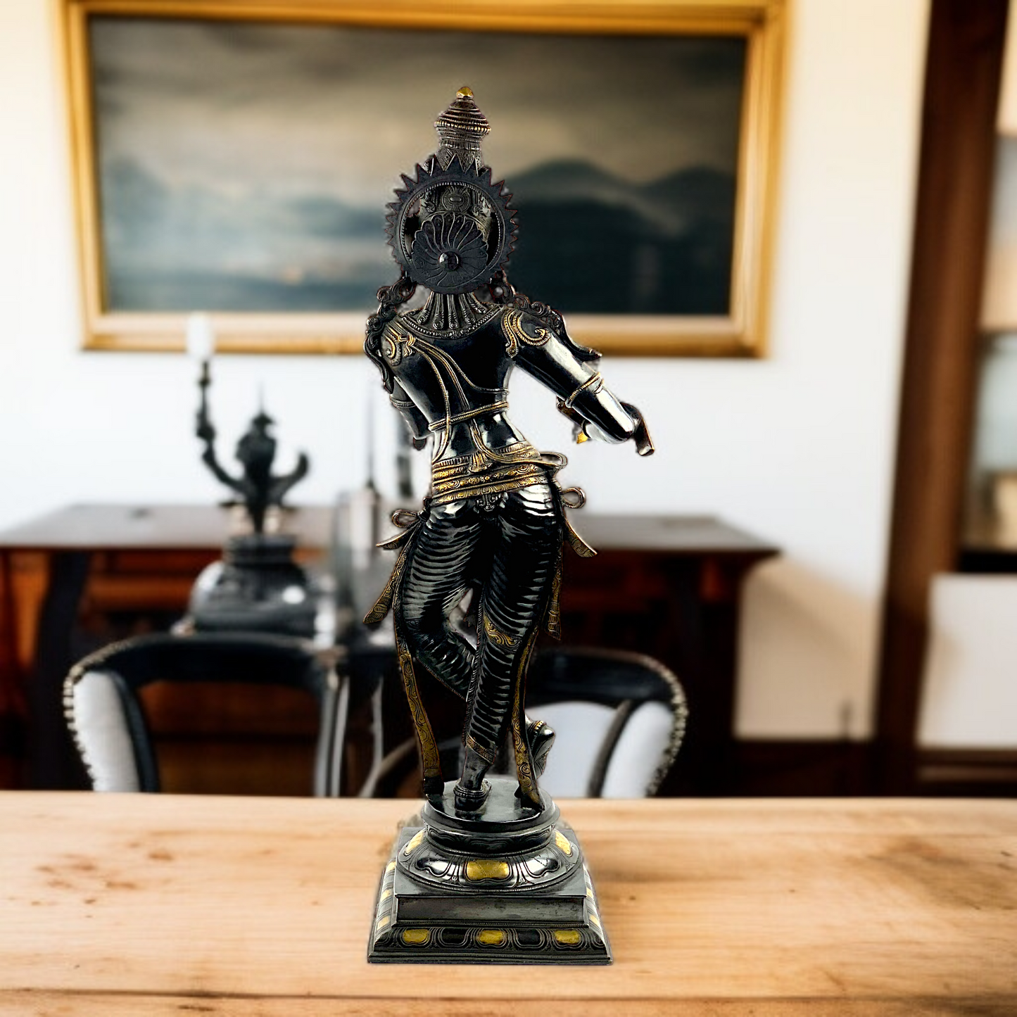 Large Krishna Standing with Playing Flute brass statue - 34 Inches Nikuressence