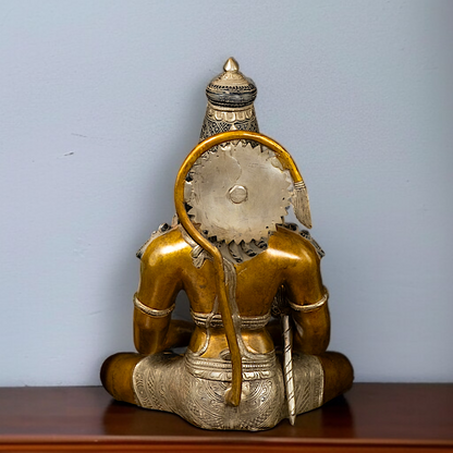 Pure Brass Hanuman Sitting with Dhyan mudra Gada statue - 13 Inches Nikuressence