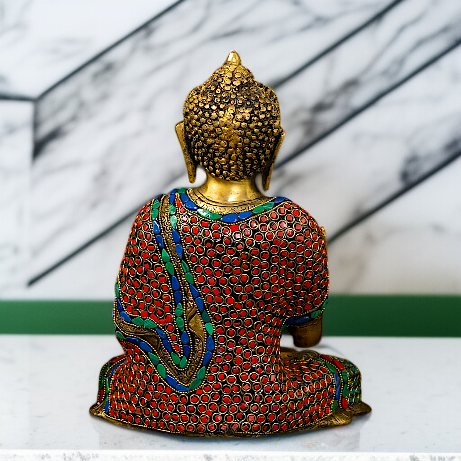 Brass Buddha Sitting with Blessing stone work - 11.5 Inches Nikuressence