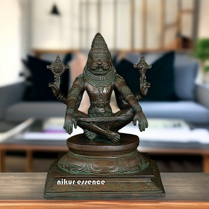 Vishnu Narasimha Seated on throne Brass idol - 10 inches Nikuressence