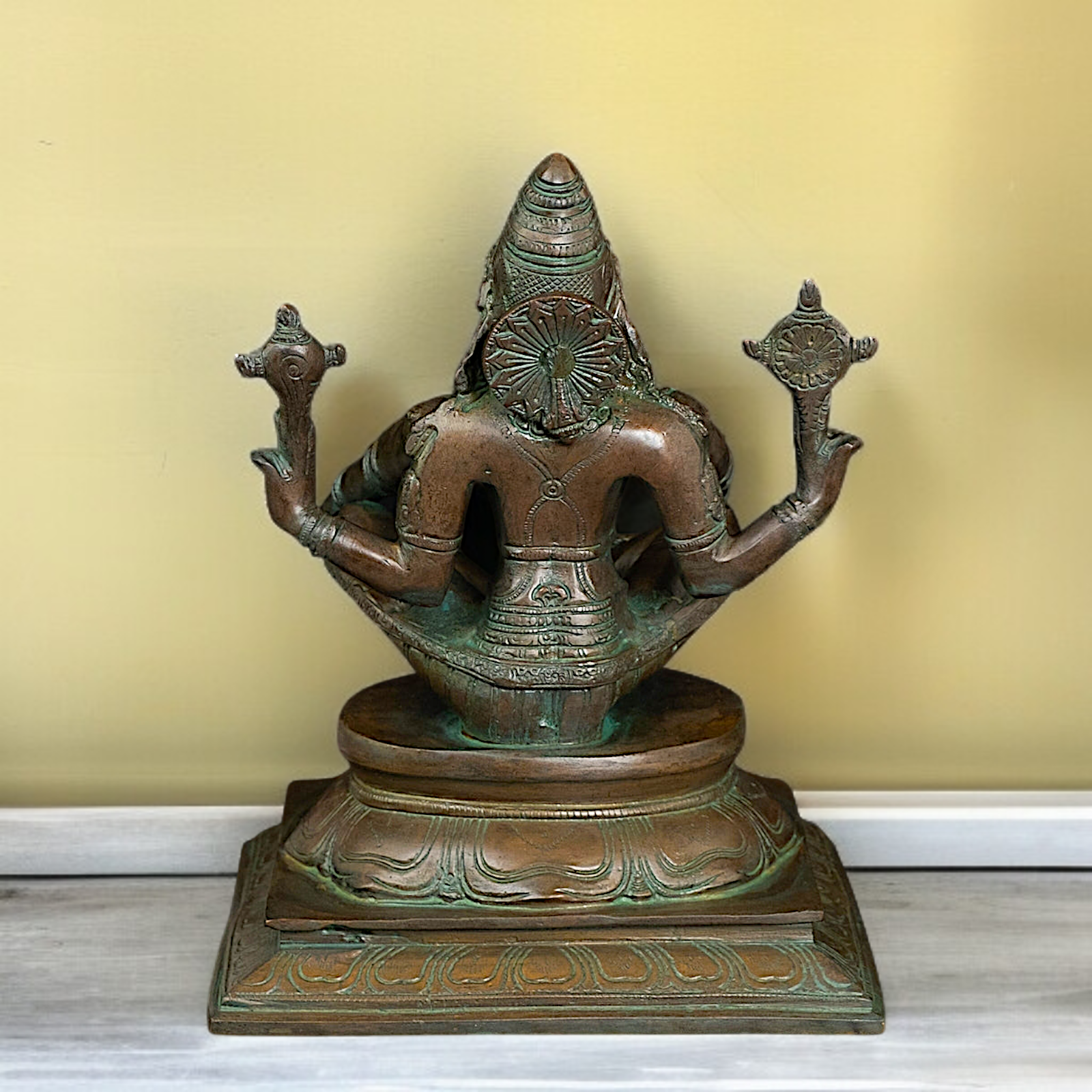 Vishnu Narasimha Seated on throne Brass idol - 10 inches Nikuressence