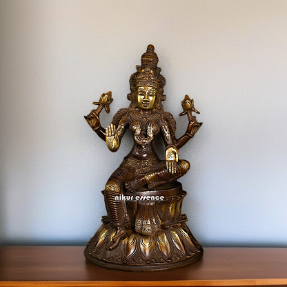 Brass Lakshmi Blessing seated with Four hand statue - 14 Inches Nikuressence