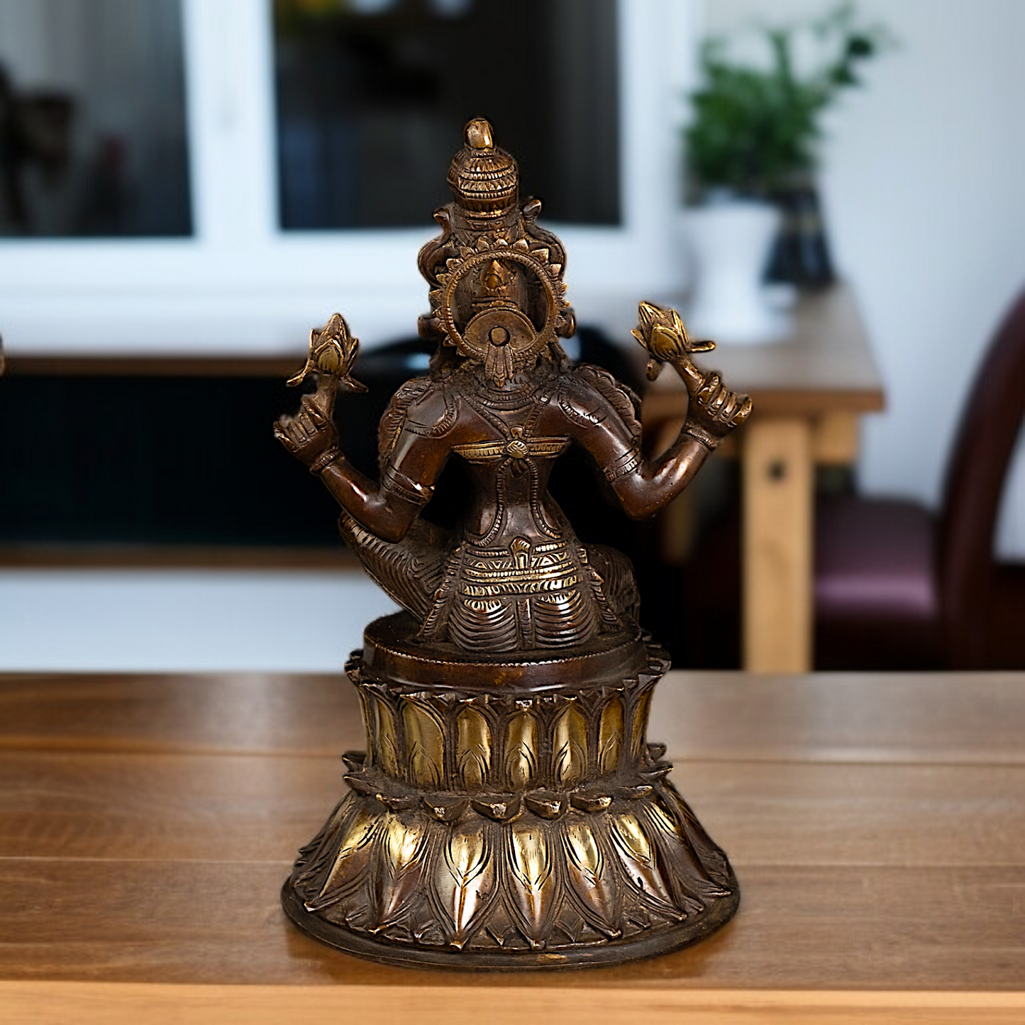Brass Lakshmi Blessing seated with Four hand statue - 14 Inches Nikuressence