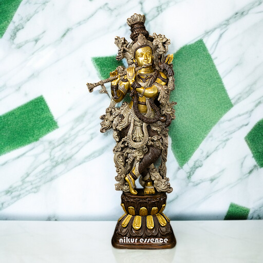 Brass Krishna Murli Standing with Playing Flute Large idol - 29 Inches Nikuressence
