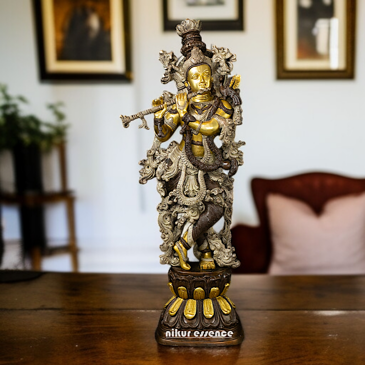 Brass Krishna Murli Standing with Playing Flute Large idol - 29 Inches Nikuressence