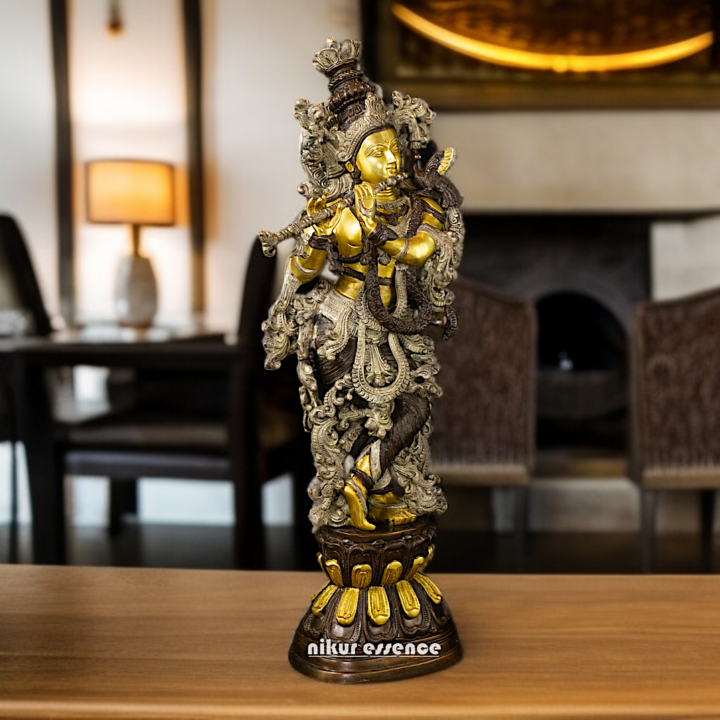 Brass Krishna Murli Standing with Playing Flute Large idol - 29 Inches Nikuressence