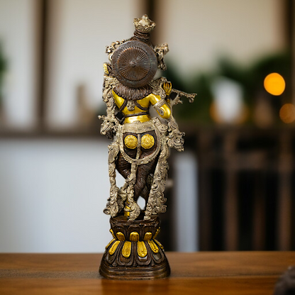 Brass Krishna Murli Standing with Playing Flute Large idol - 29 Inches Nikuressence