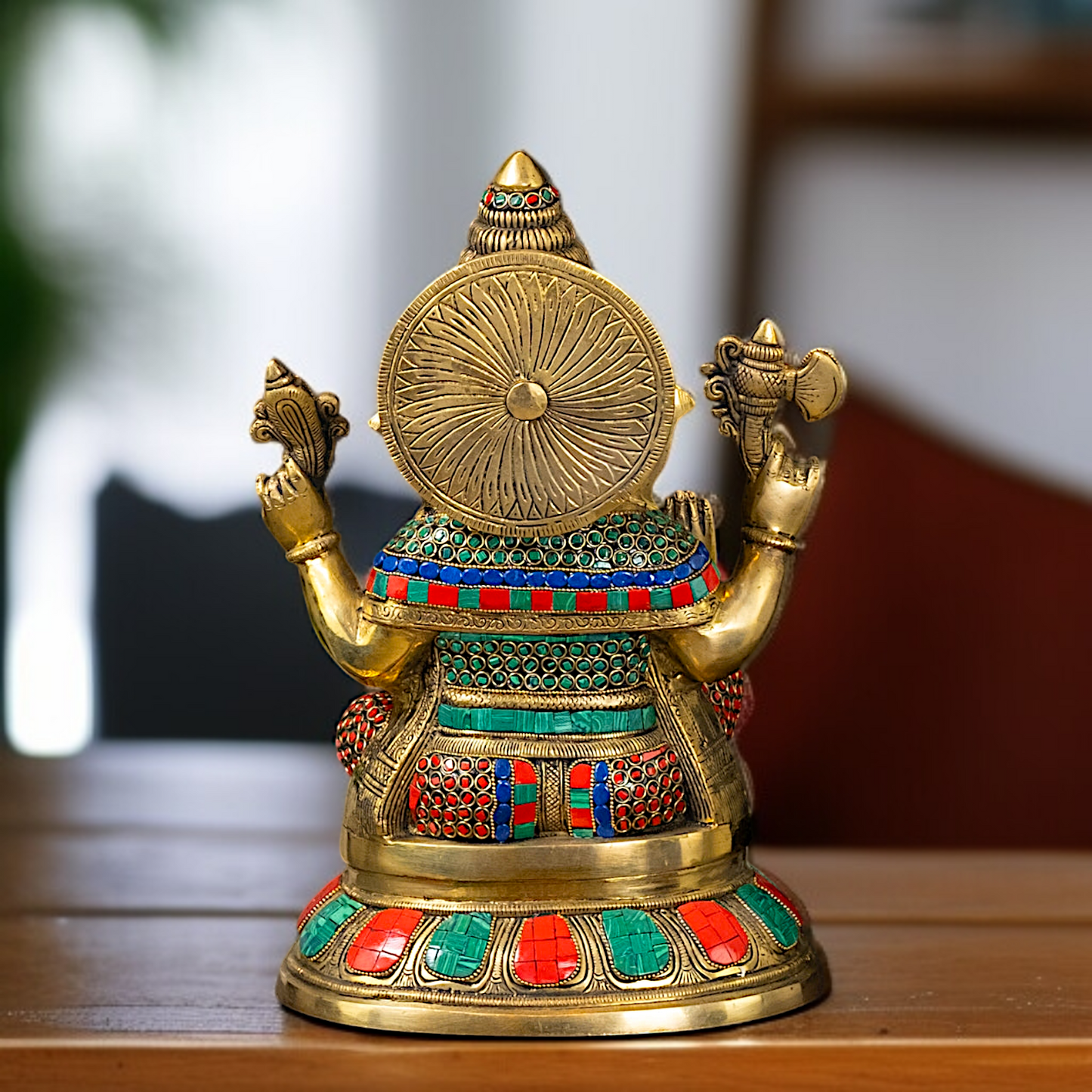 Ganpati Ganesha Four Armed With stone work Brass idol - 15 Inches Nikuressence