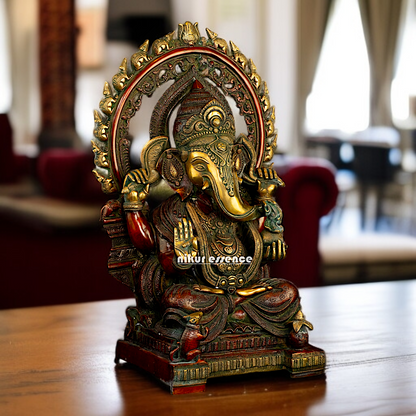 Large Ganesha Sitting on singhasan Brass idol - 21 Inches Nikuressence