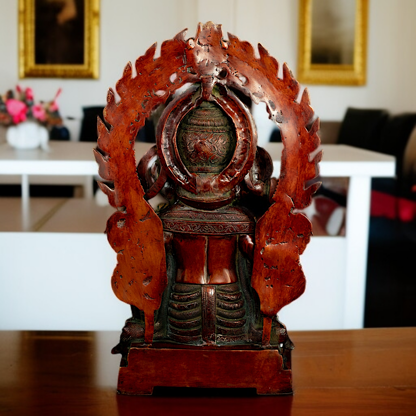 Large Ganesha Sitting on singhasan Brass idol - 21 Inches Nikuressence