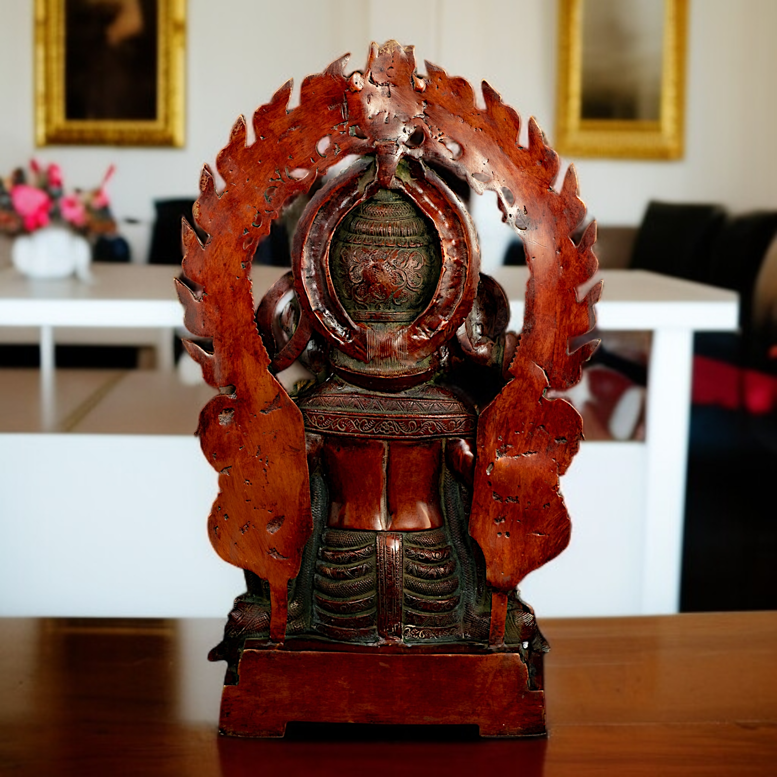 Large Ganesha Sitting on singhasan Brass idol - 21 Inches Nikuressence