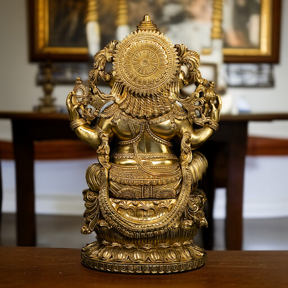 Pure Brass Ganesha Sitting on Lotus with Four Armed statue - 26 Inches Nikuressence