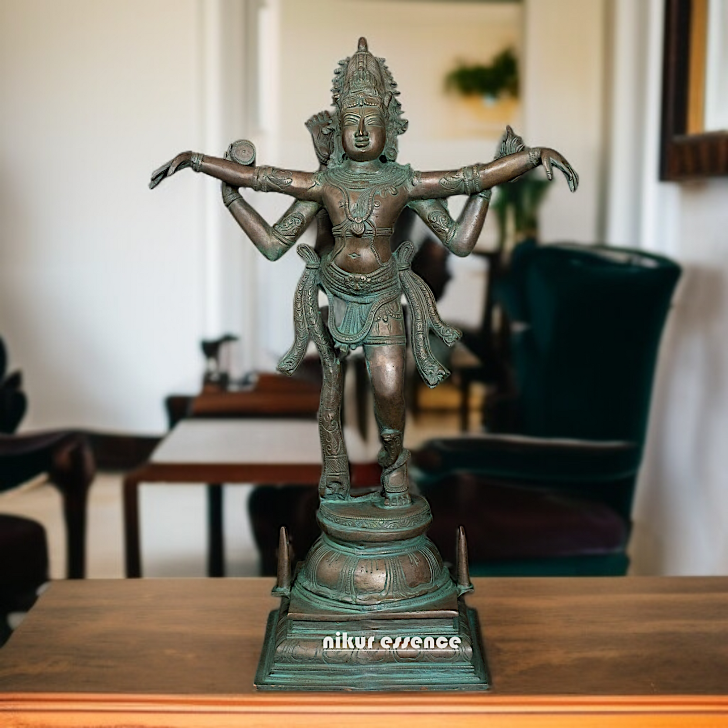 Big Shiva Tandav with Four Armed Brass idol - 20 Inches Nikuressence