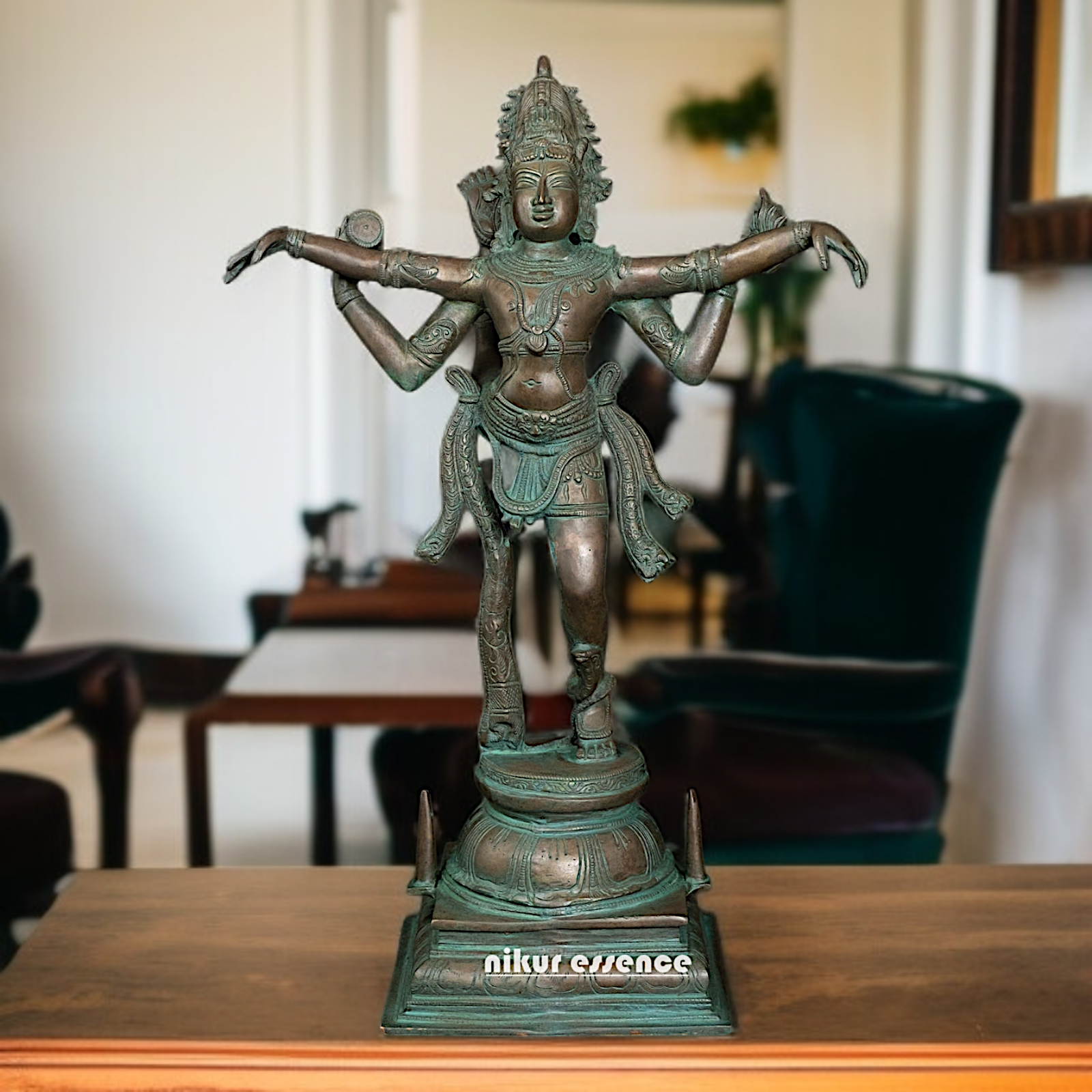 Big Shiva Tandav with Four Armed Brass idol - 20 Inches Nikuressence