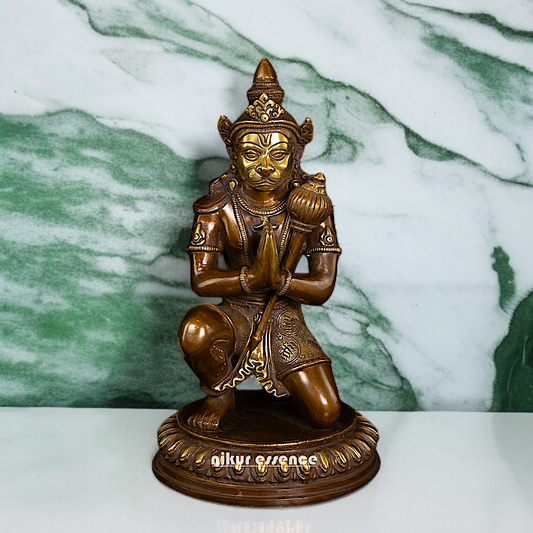 Brass Hanuman ji namaste with Gada Sitting statue - 14 Inches Nikuressence
