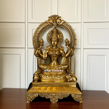 Mahalakshmi Seated on throne Blessing with four hand pure Brass idol - 17 Inches Nikuressence