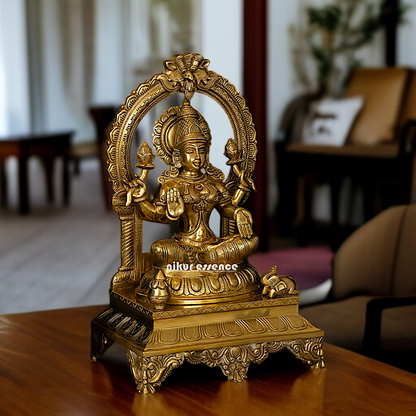 Mahalakshmi Seated on throne Blessing with four hand pure Brass idol - 17 Inches Nikuressence