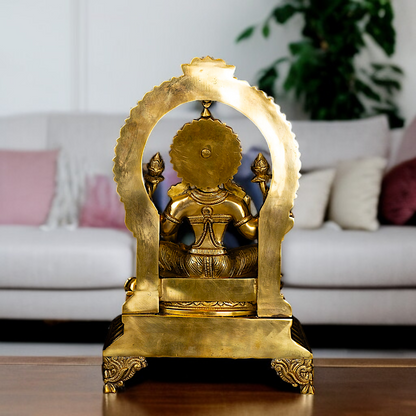 Mahalakshmi Seated on throne Blessing with four hand pure Brass idol - 17 Inches Nikuressence